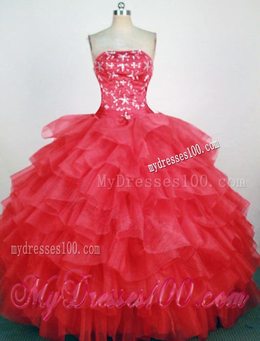 Hot Pink Ruffled Layers Dress for Sweet 16 Decorated with White Appliques